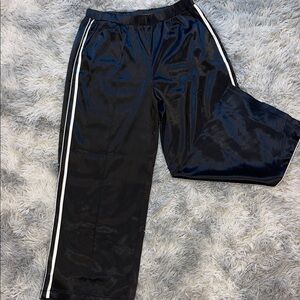 Women's Black Wide Leg Pants with White Stripes